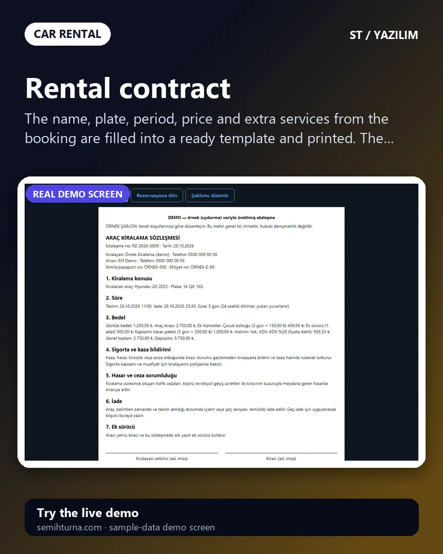 Car Rental Fleet and Booking Tracker, Rental contract