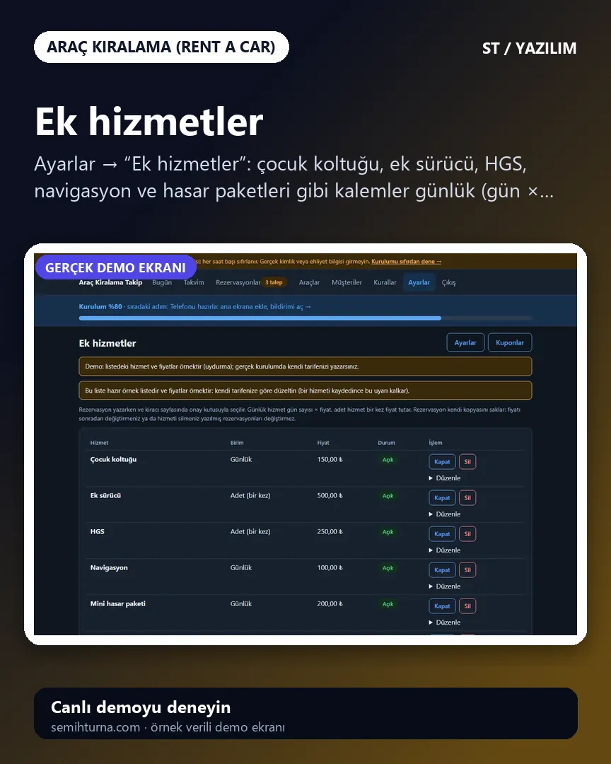 Araç Kiralama Takip, Ek hizmetler