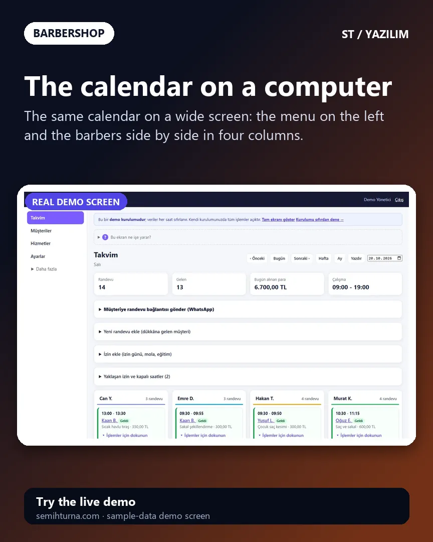 Barbershop Booking and Business Tracking, The calendar on a computer