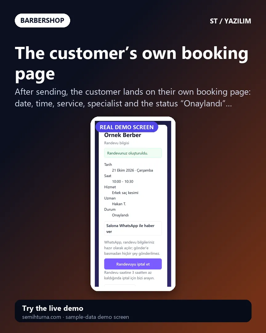 Barbershop Booking and Business Tracking, The customer’s own booking page