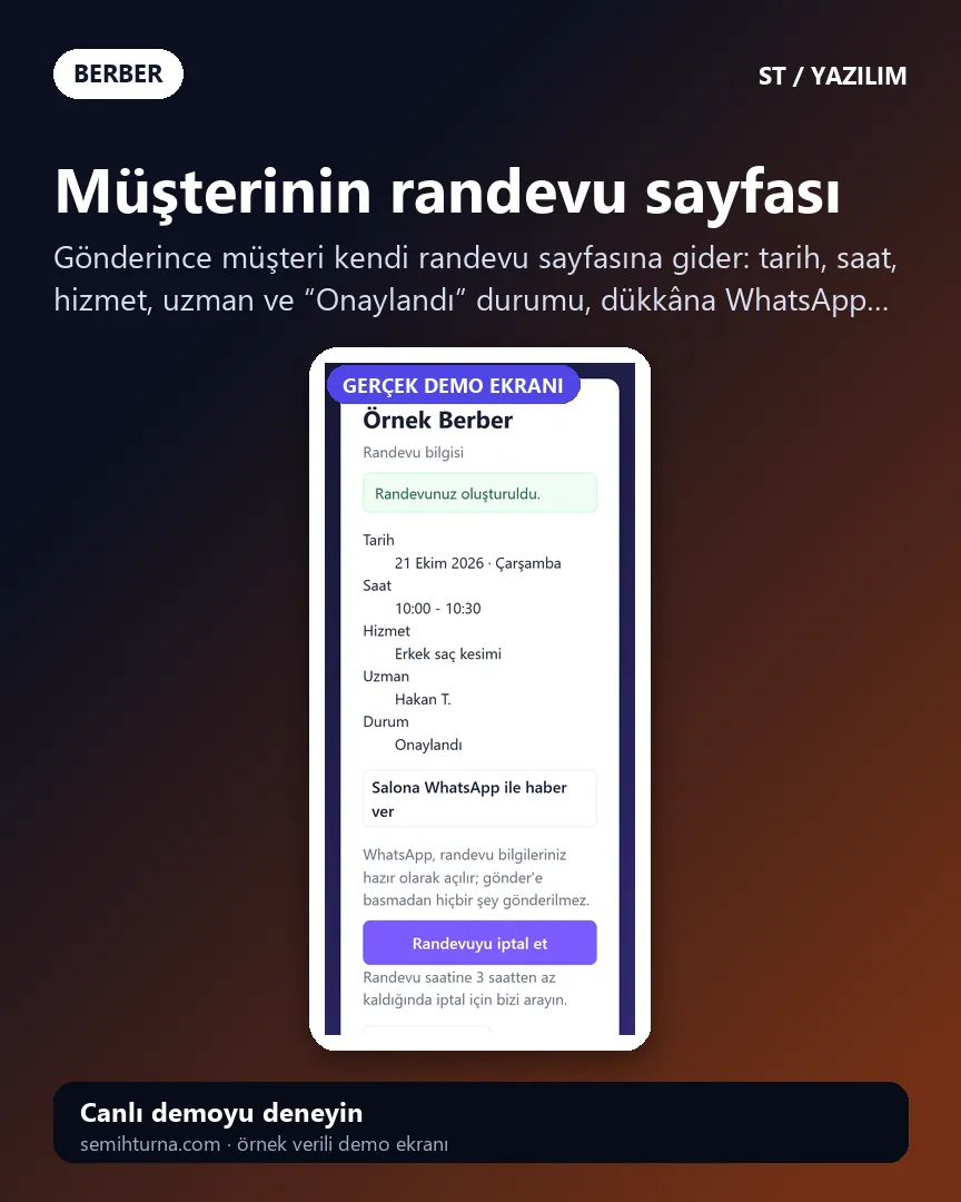 Berber Randevu ve İşletme Takibi, Müşterinin randevu sayfası