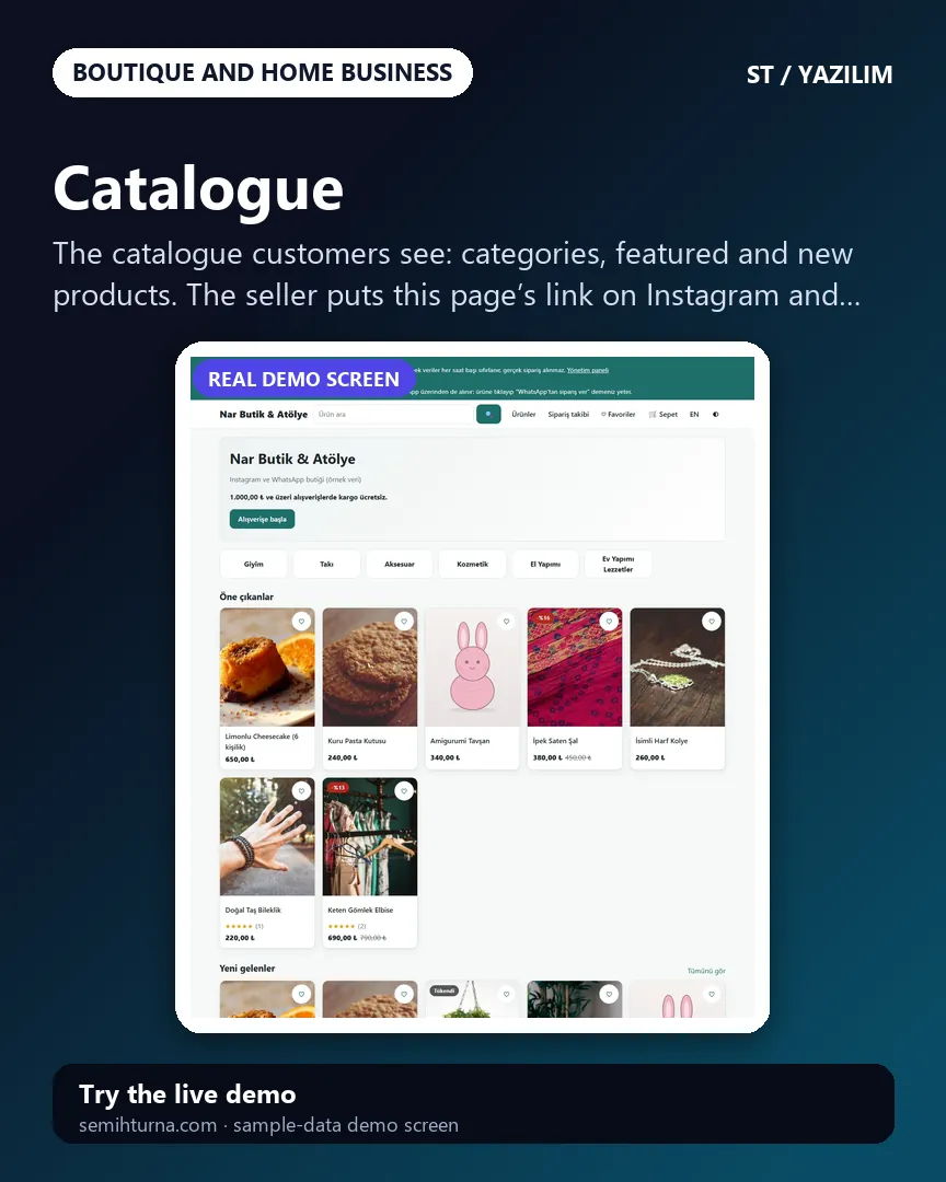 Boutique Order and Stock Panel, Catalogue