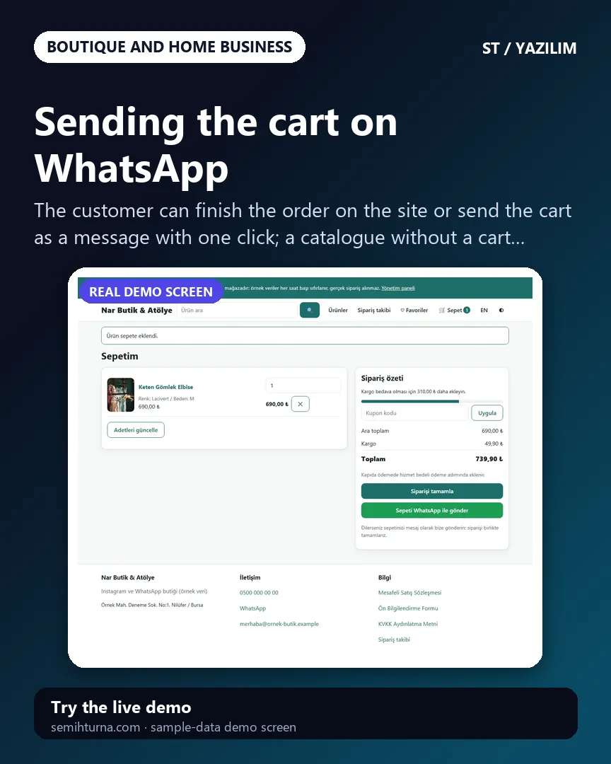 Boutique Order and Stock Panel, Sending the cart on WhatsApp