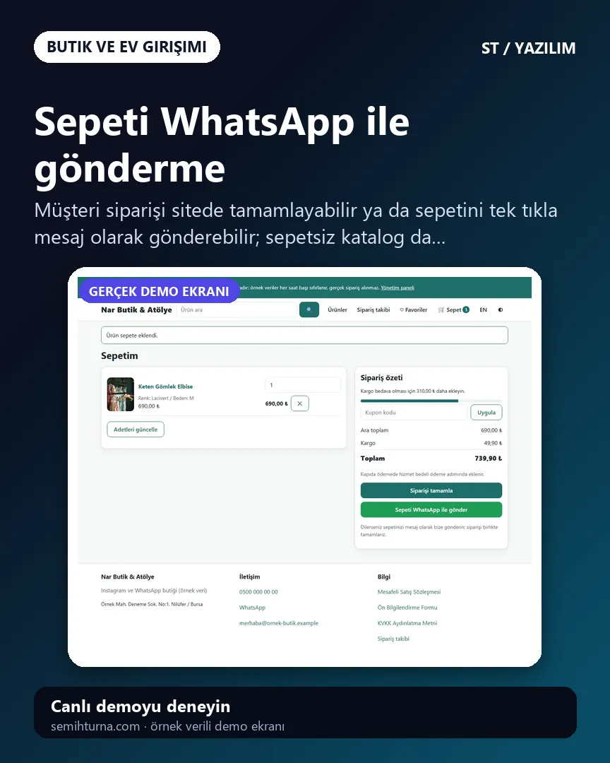 Butik Sipariş ve Stok Paneli, Sepeti WhatsApp ile gönderme