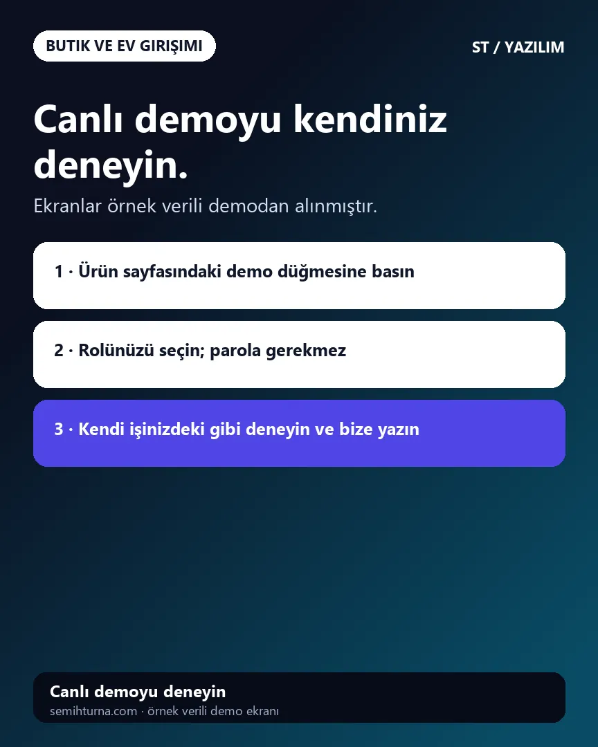 Butik Sipariş ve Stok Paneli, Canlı demoyu kendiniz deneyin.