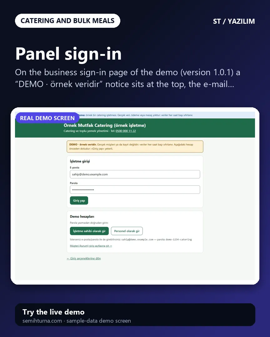 Catering Business Management, Panel sign-in