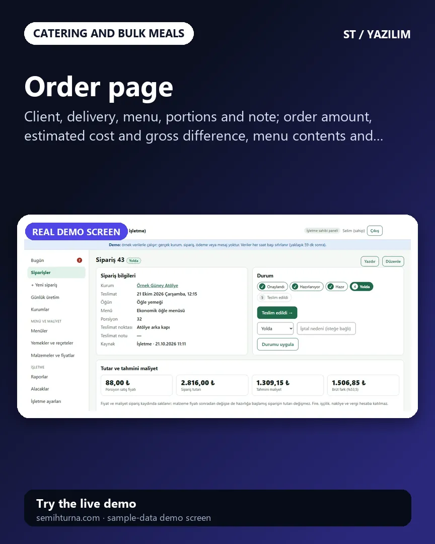 Catering Business Management, Order page