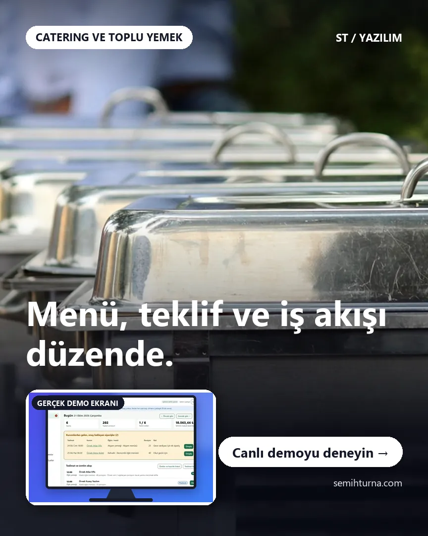Catering Firma Yönetimi, Menü, teklif ve iş akışı düzende.