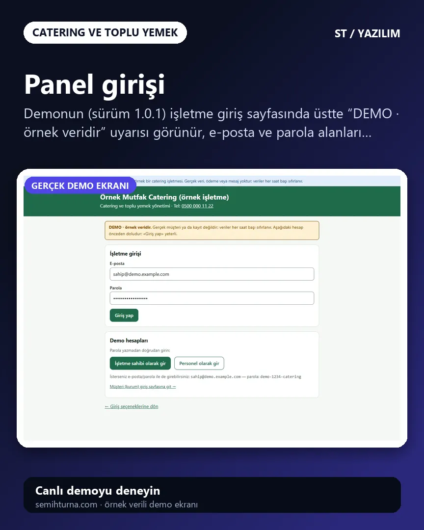Catering Firma Yönetimi, Panel girişi