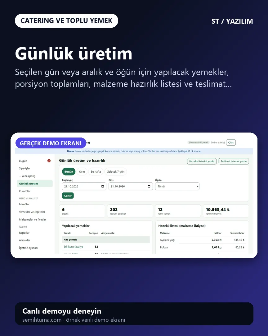 Catering Firma Yönetimi, Günlük üretim