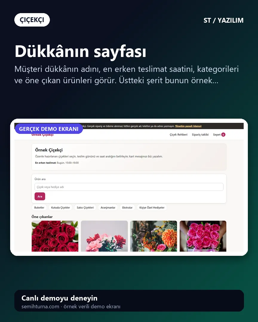 Çiçekçi sipariş ve teslimat yazılımı, Dükkânın sayfası