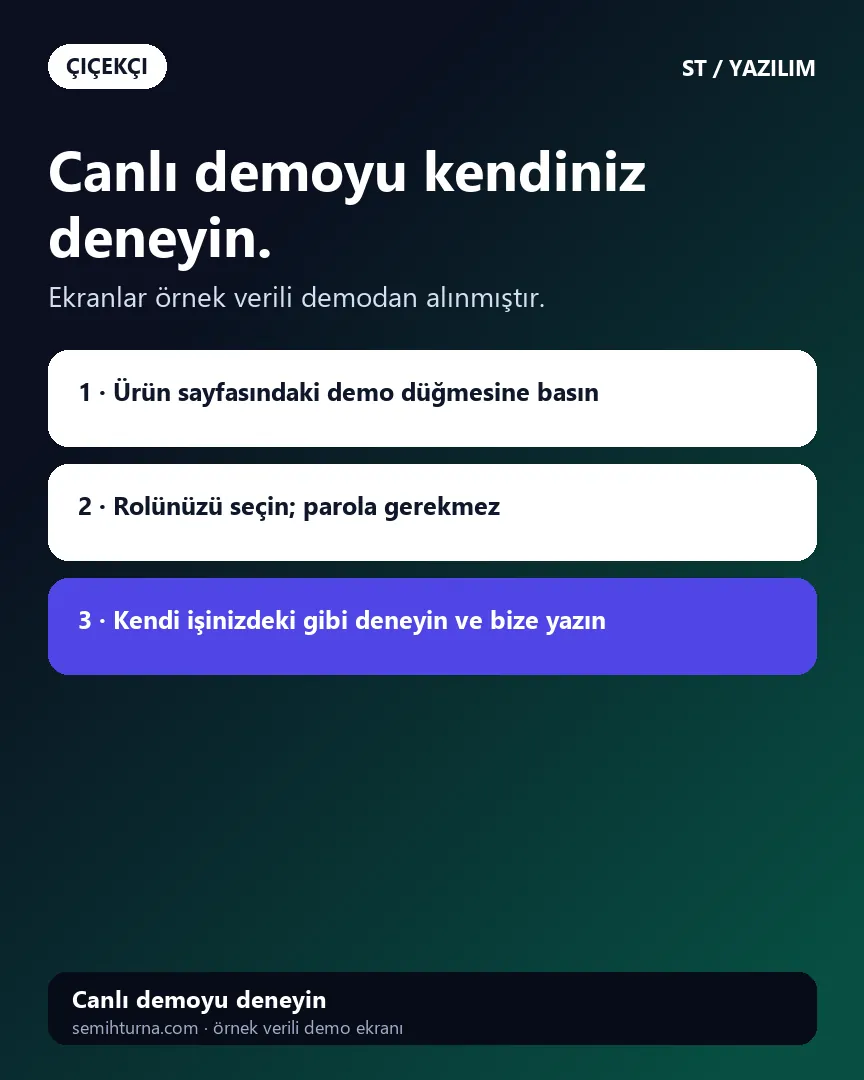 Çiçekçi sipariş ve teslimat yazılımı, Canlı demoyu kendiniz deneyin.