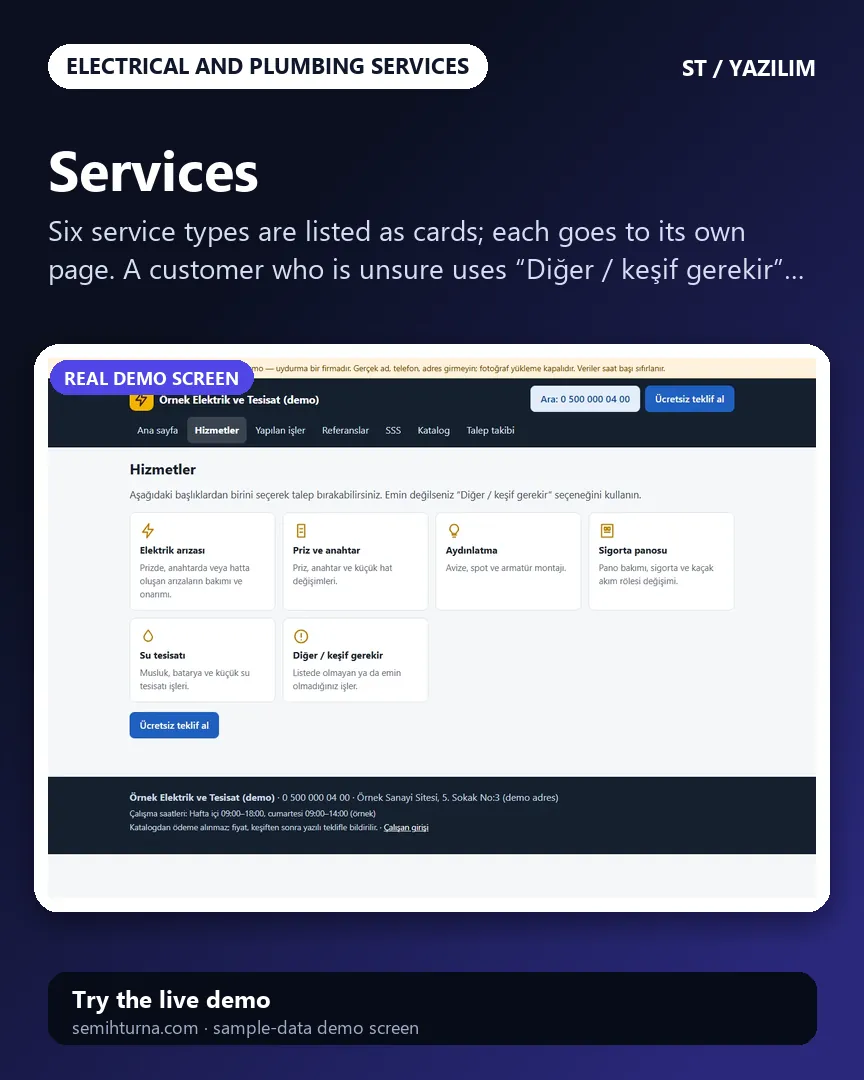 Electrical and Plumbing Service Requests and Job Tracking, Services