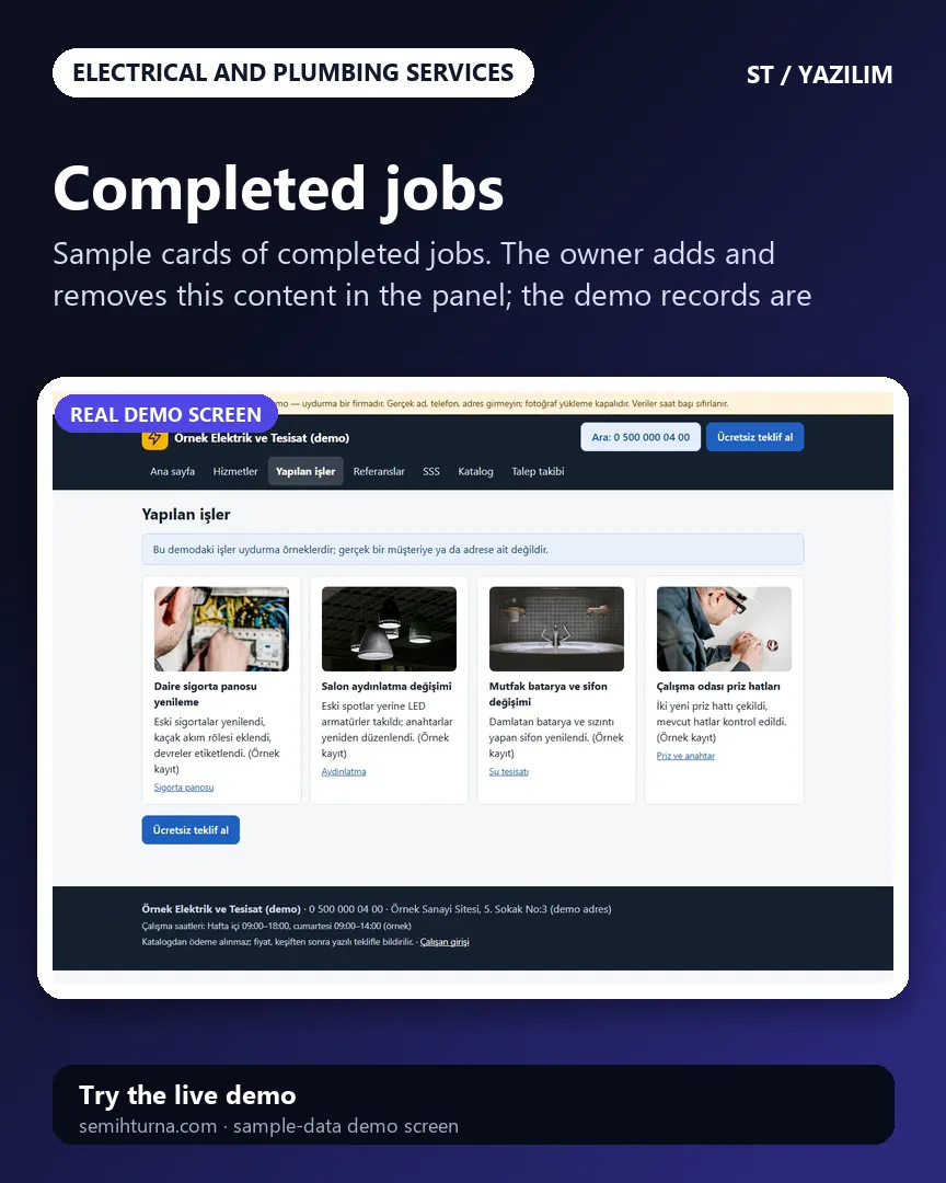 Electrical and Plumbing Service Requests and Job Tracking, Completed jobs