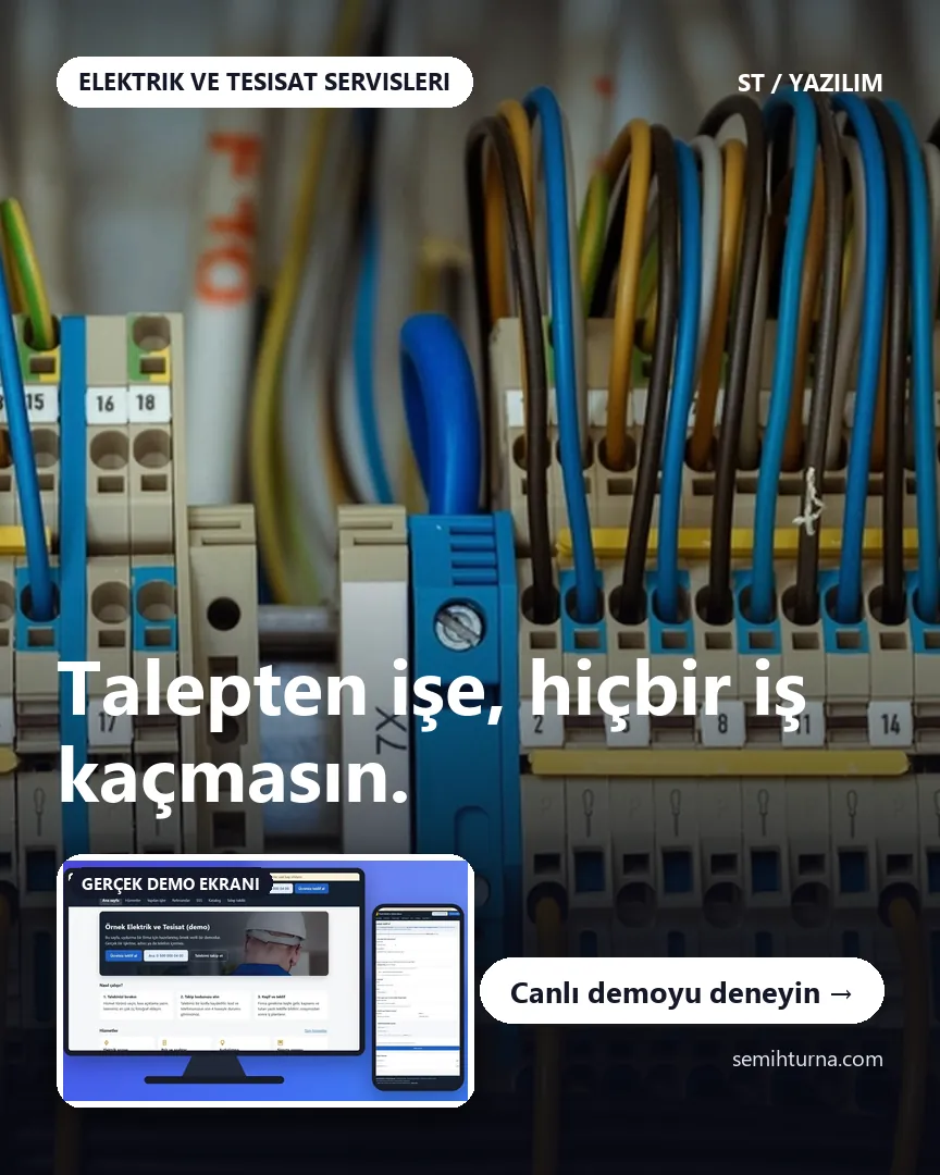 Elektrik ve Tesisat Servisi Talep ve İş Takibi, Talepten işe, hiçbir iş kaçmasın.
