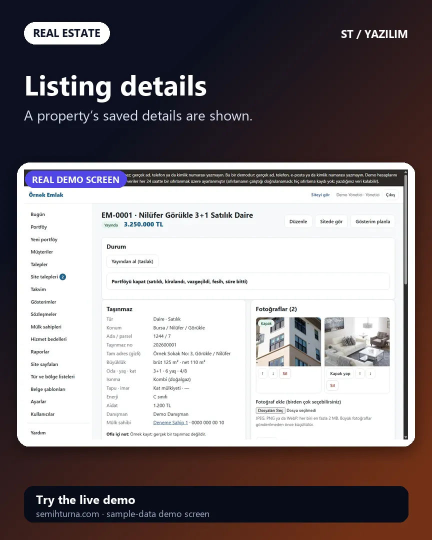 Real Estate Portfolio and Viewing Tracker, Listing details