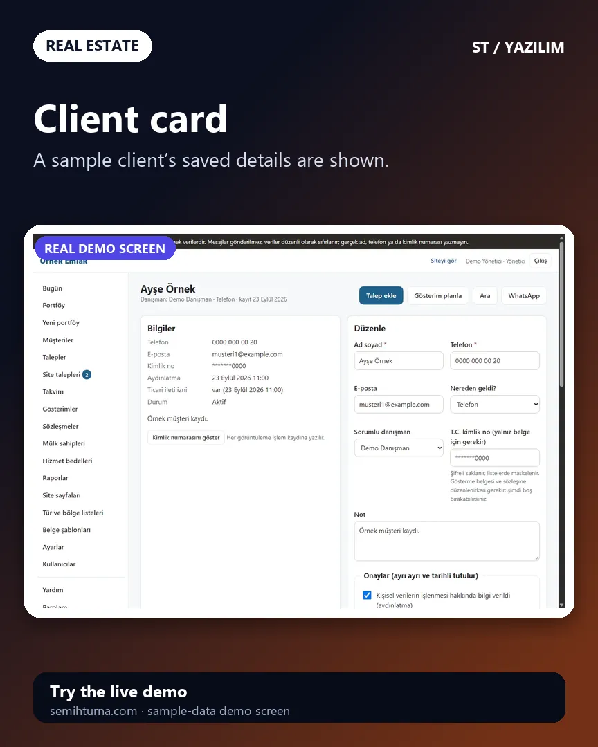 Real Estate Portfolio and Viewing Tracker, Client card
