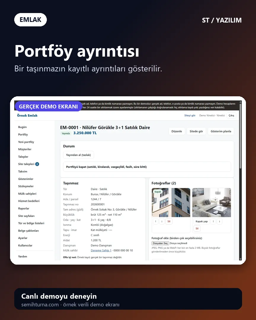 Emlak Ofisi Portföy ve Gösterim Takibi, Portföy ayrıntısı