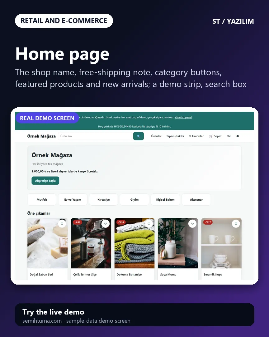 Ready-made e-commerce site and software, Home page