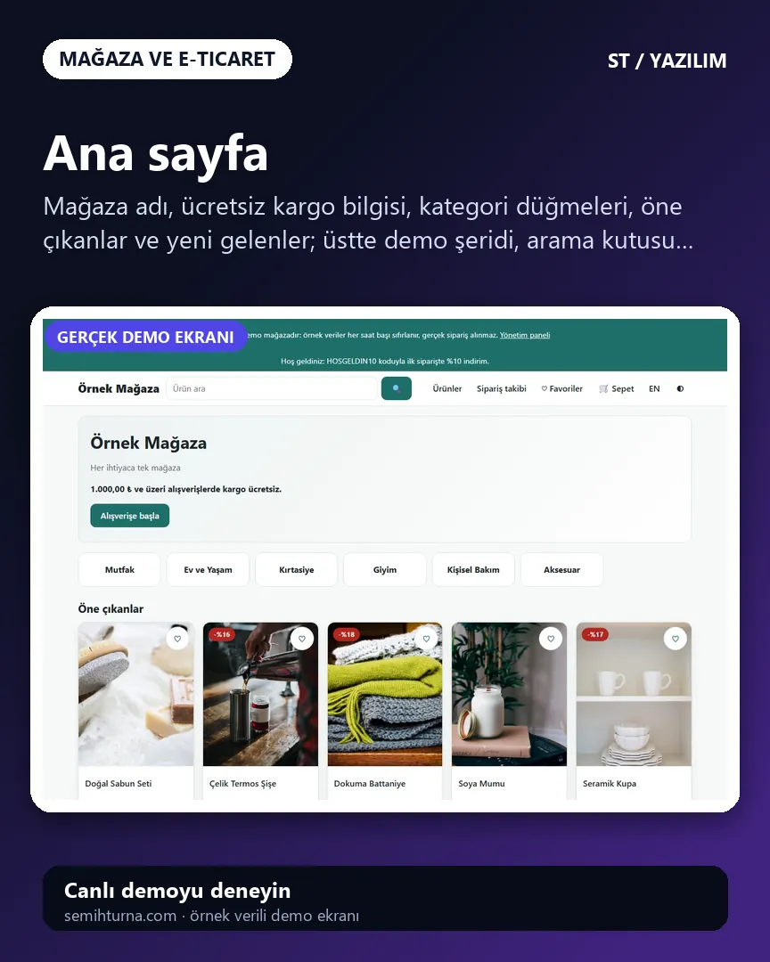 Hazır e-ticaret sitesi ve yazılımı, Ana sayfa