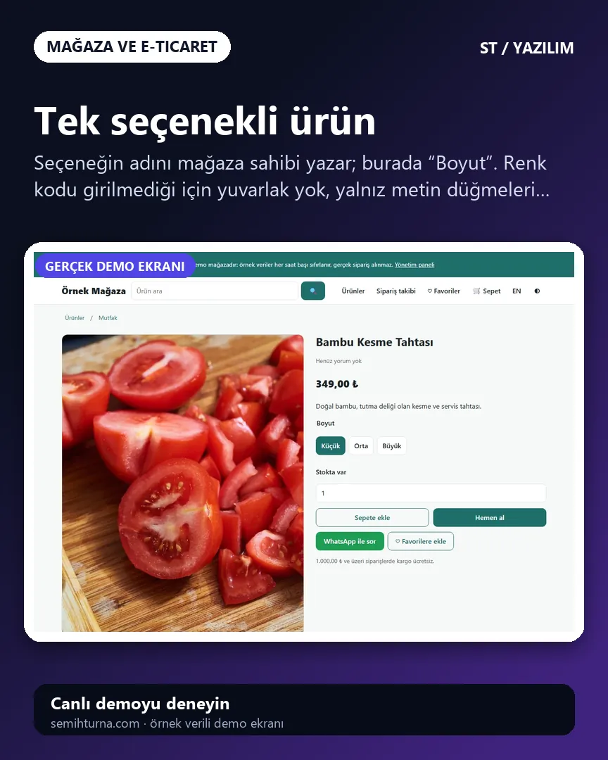 Hazır e-ticaret sitesi ve yazılımı, Tek seçenekli ürün