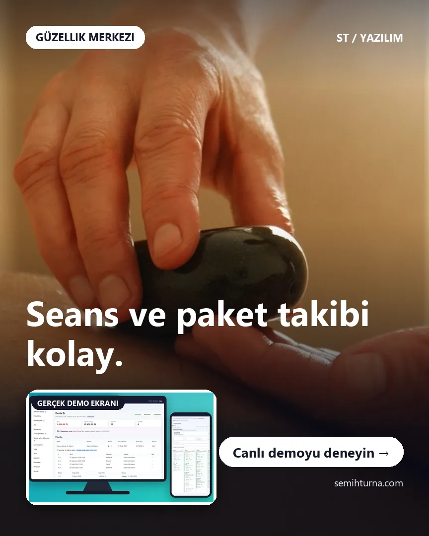 Güzellik Merkezi Seans ve Randevu Takibi, Seans ve paket takibi kolay.