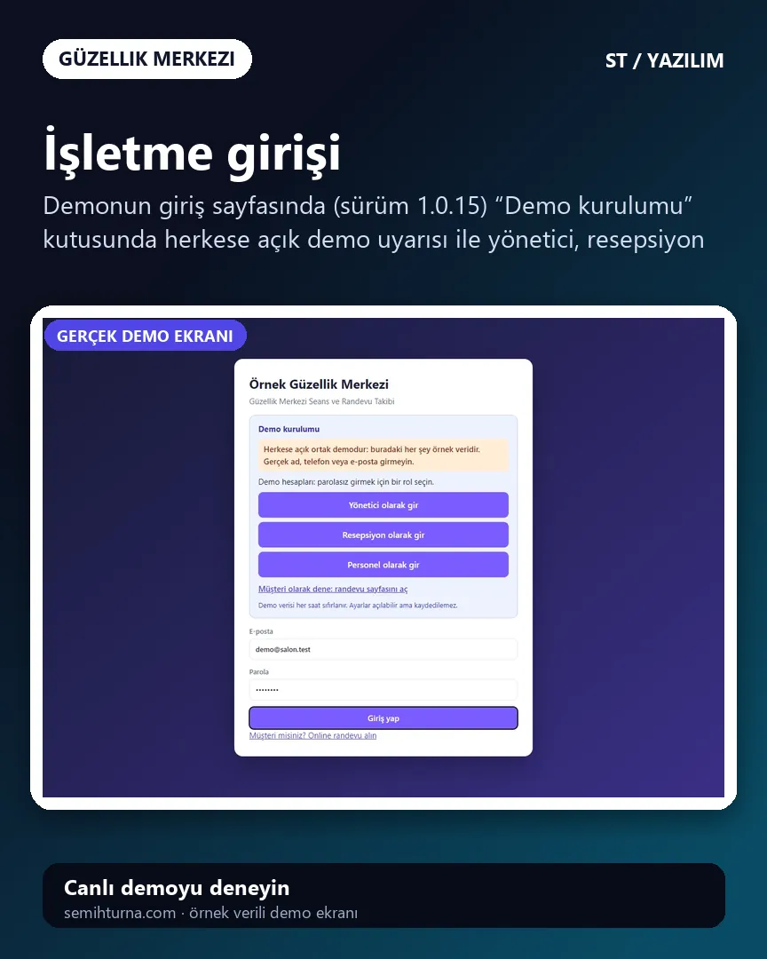 Güzellik Merkezi Seans ve Randevu Takibi, İşletme girişi