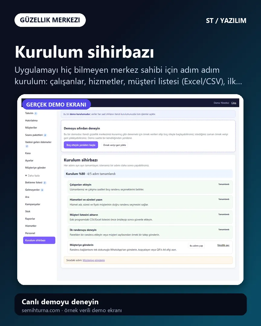 Güzellik Merkezi Seans ve Randevu Takibi, Kurulum sihirbazı