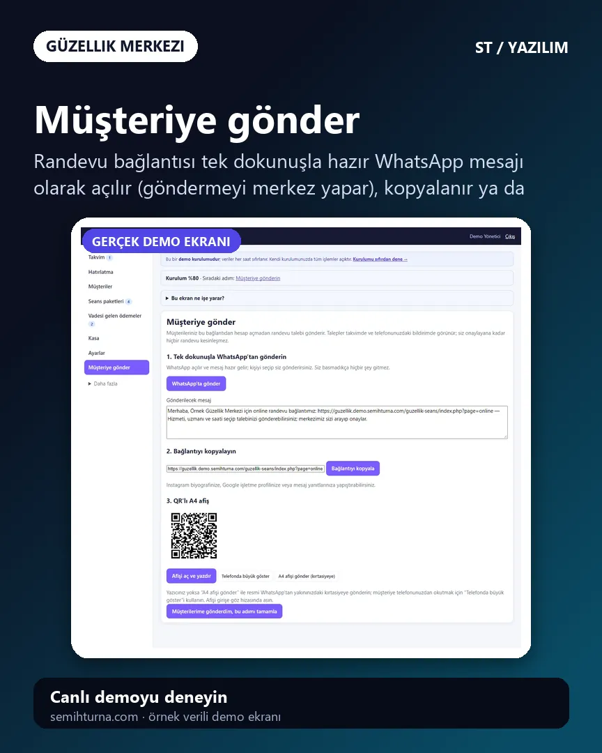 Güzellik Merkezi Seans ve Randevu Takibi, Müşteriye gönder