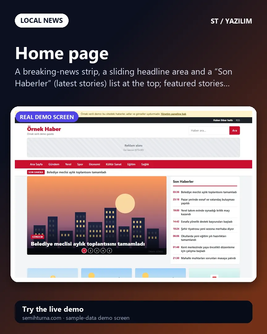 Local news website script, Home page