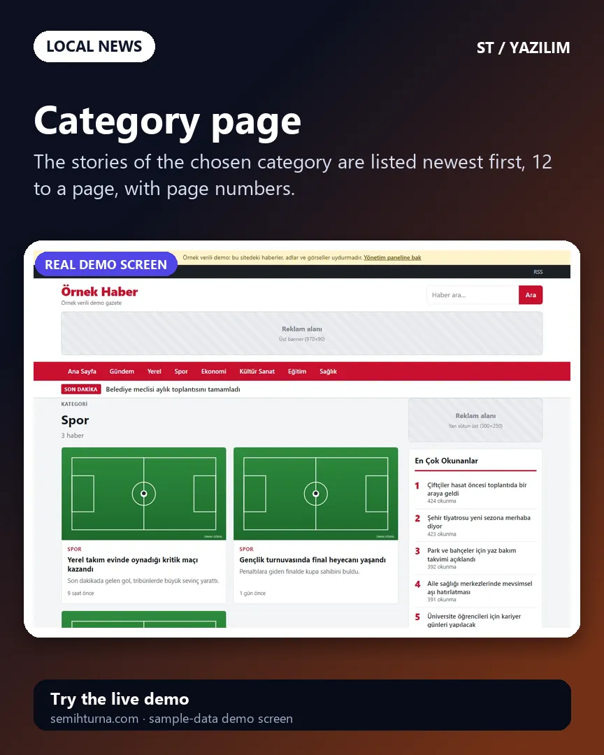 Local news website script, Category page