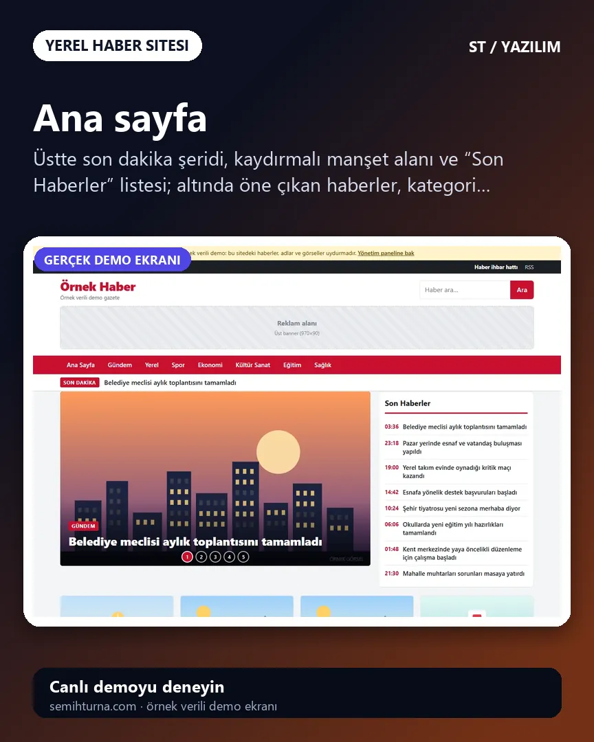 Yerel haber sitesi scripti, Ana sayfa