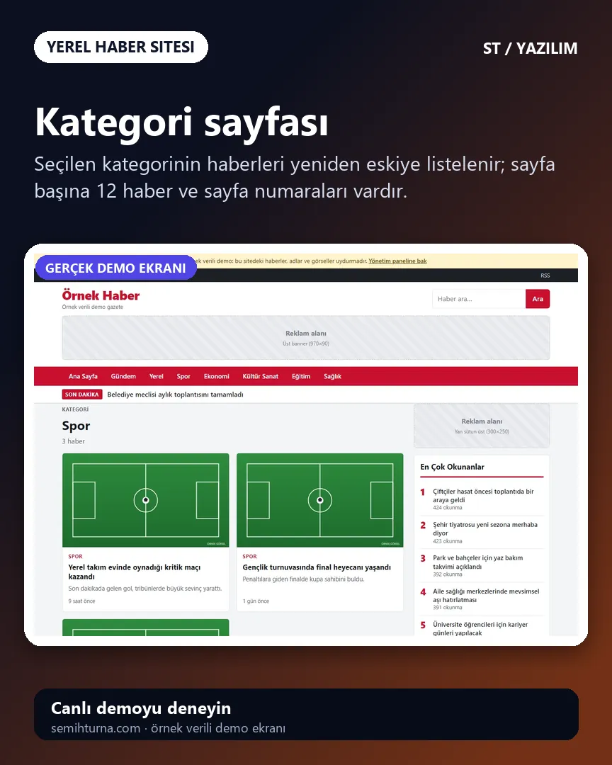 Yerel haber sitesi scripti, Kategori sayfası