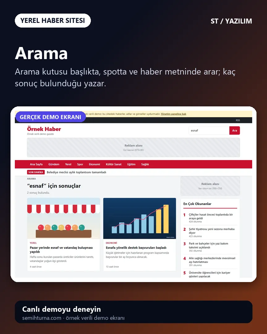 Yerel haber sitesi scripti, Arama
