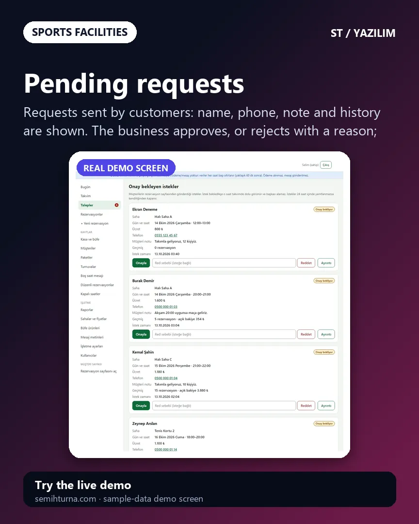 Football Pitch and Court Booking Management, Pending requests