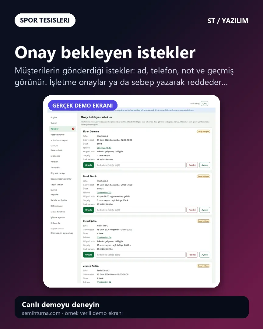 Halı Saha ve Kort Rezervasyon Yönetimi, Onay bekleyen istekler