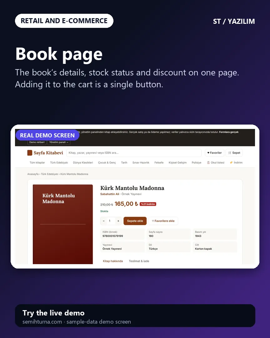 Online bookshop, Book page