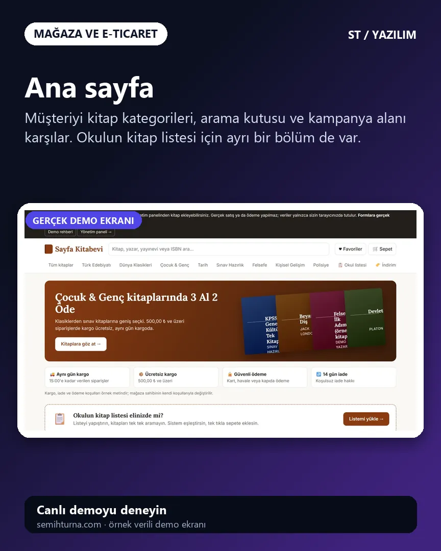 Kitap satış sitesi, Ana sayfa