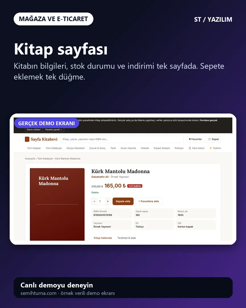 Kitap satış sitesi, Kitap sayfası