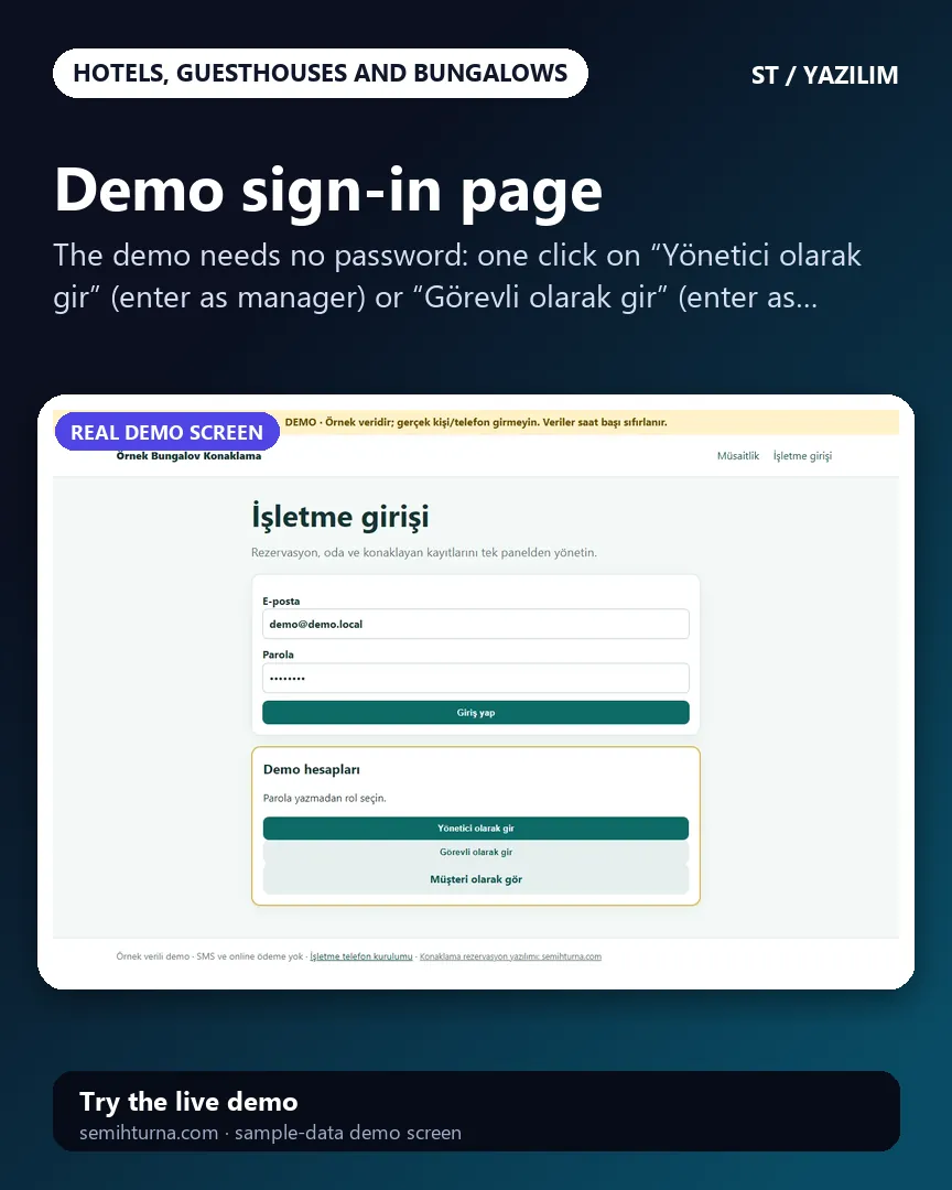 Hotel, Guesthouse and Bungalow Booking Tracking, Demo sign-in page