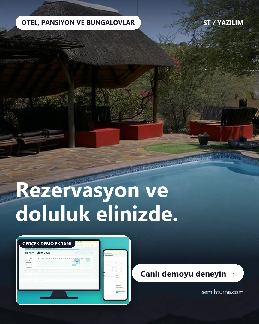 Otel, Pansiyon ve Bungalov Rezervasyon Takibi, Rezervasyon ve doluluk elinizde.