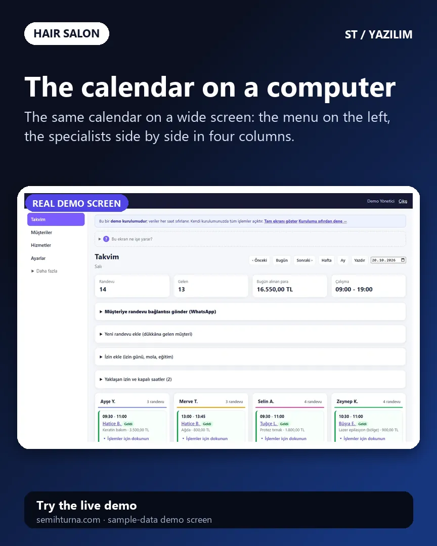 Hair Salon Booking and Business Tracking, The calendar on a computer