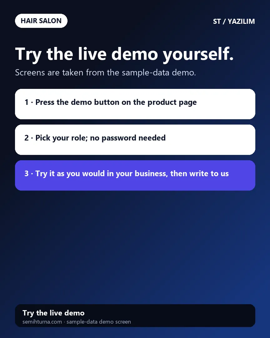 Hair Salon Booking and Business Tracking, Try the live demo yourself.