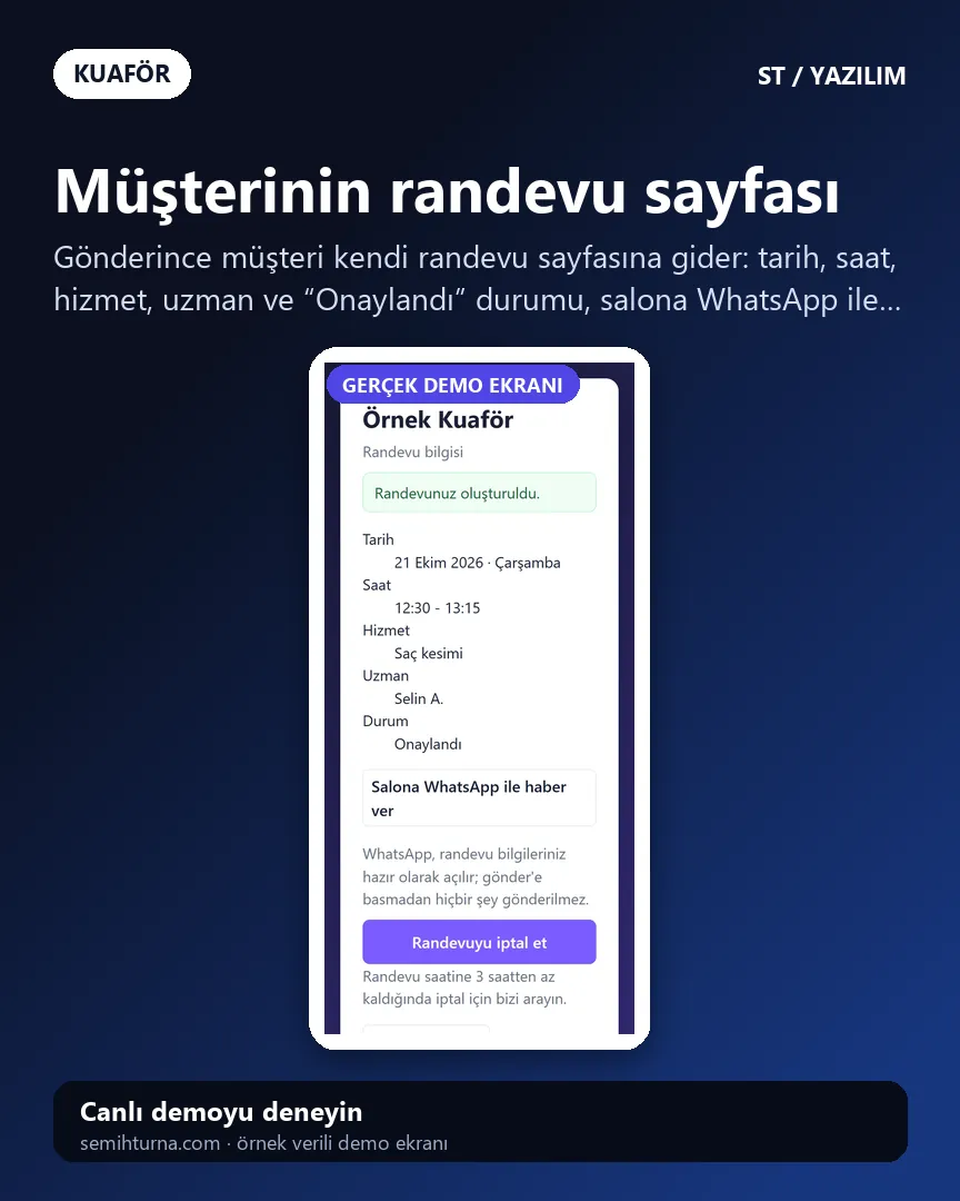 Kuaför Randevu ve İşletme Takibi, Müşterinin randevu sayfası