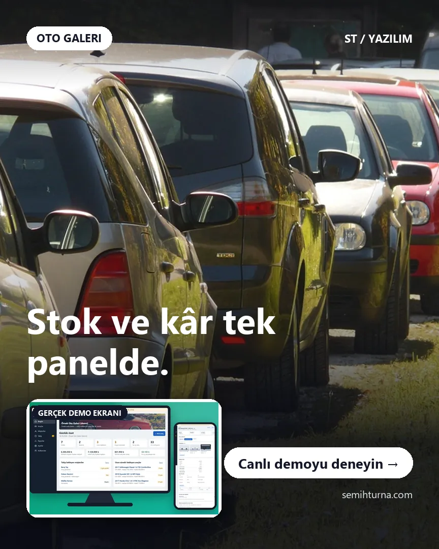 Oto Galeri Stok ve Kârlılık Takibi, Stok ve kâr tek panelde.