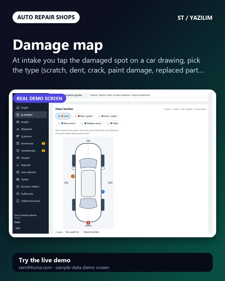 Auto Repair Work Order and Tracking, Damage map