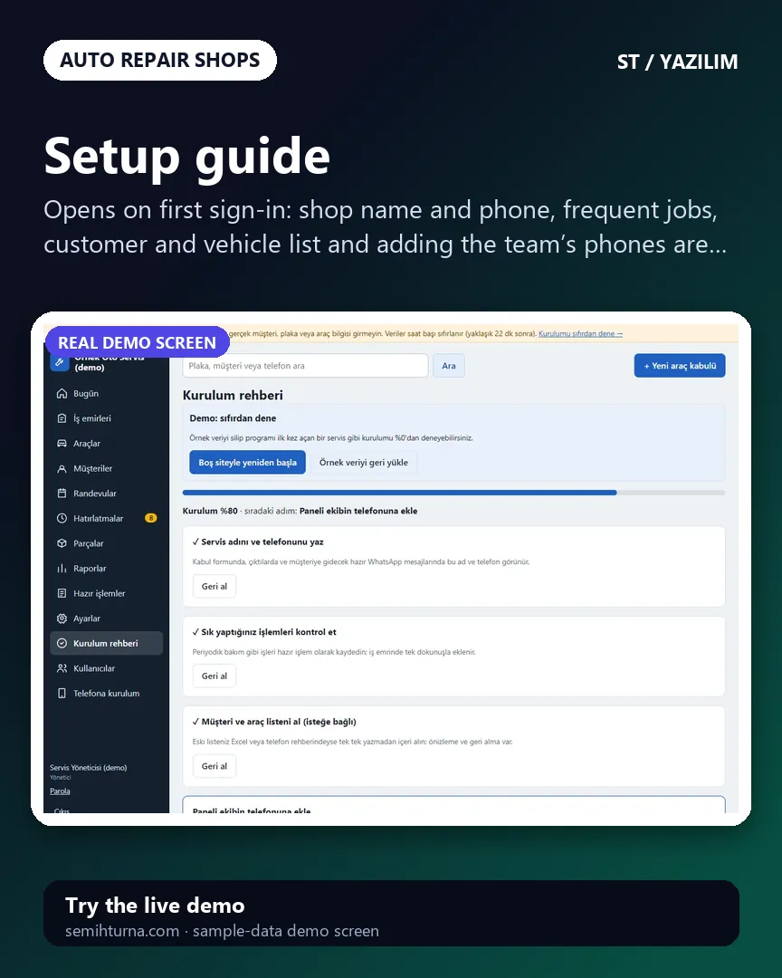 Auto Repair Work Order and Tracking, Setup guide
