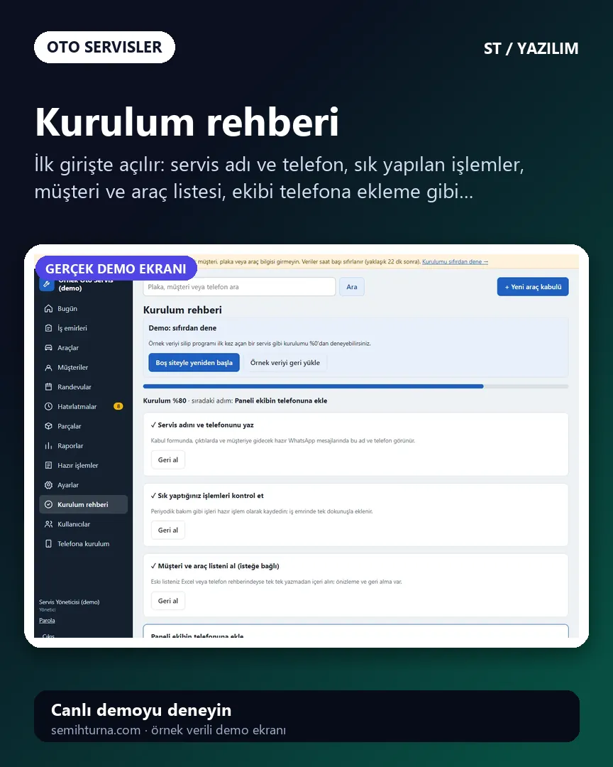 Oto Servis İş Emri ve Takip, Kurulum rehberi