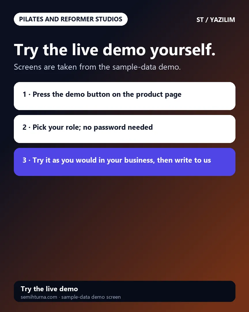 Pilates and Reformer Studio Management, Try the live demo yourself.