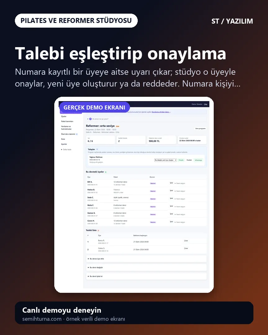 Pilates ve Reformer Stüdyosu Yönetimi, Talebi eşleştirip onaylama